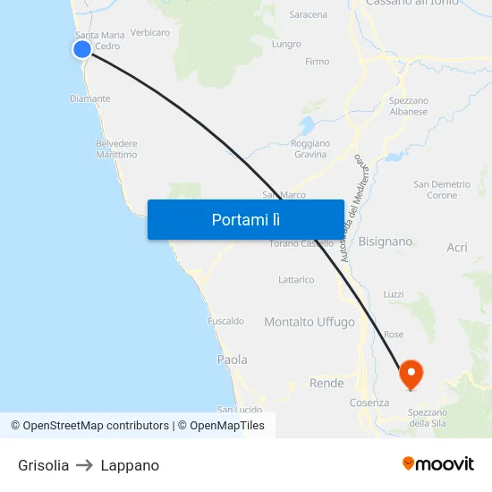 Grisolia to Lappano map
