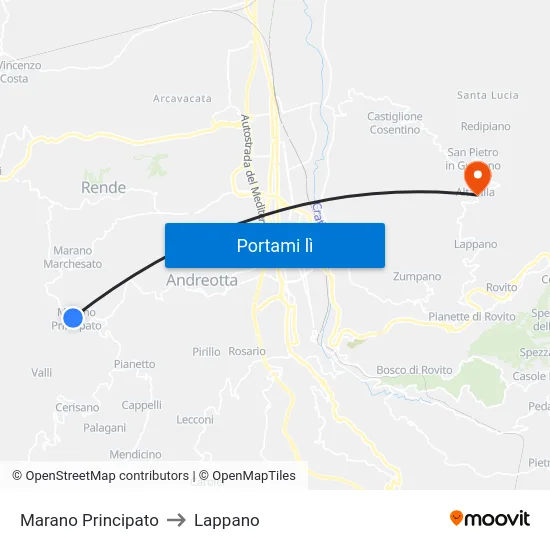 Marano Principato to Lappano map