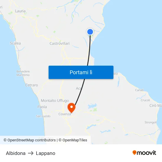 Albidona to Lappano map