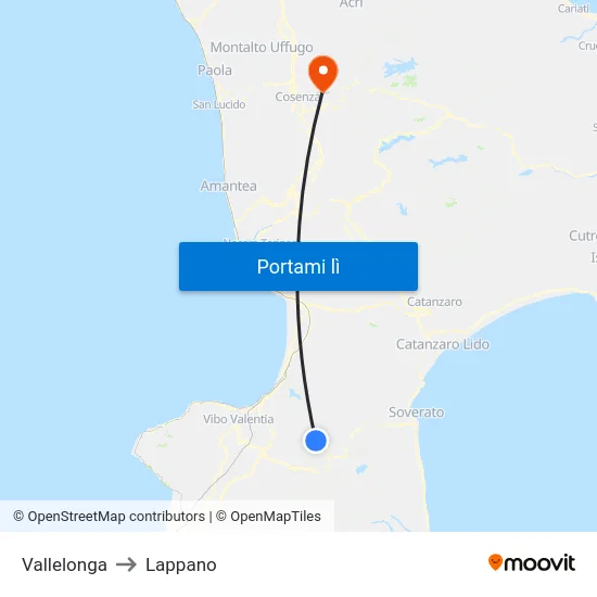 Vallelonga to Lappano map