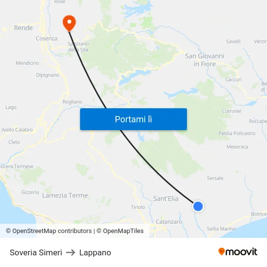 Soveria Simeri to Lappano map