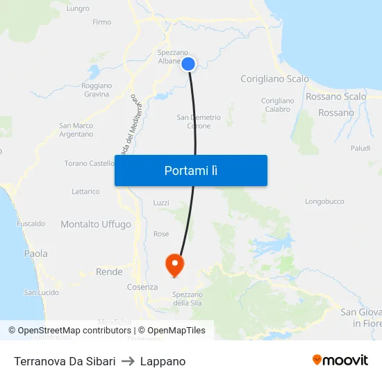 Terranova Da Sibari to Lappano map