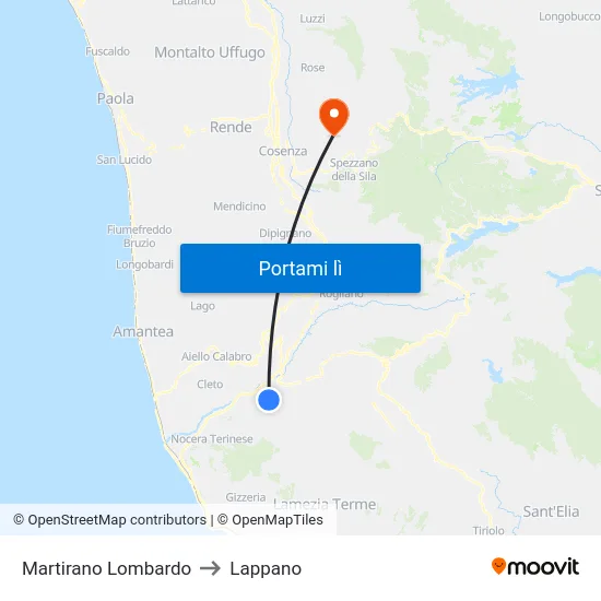 Martirano Lombardo to Lappano map