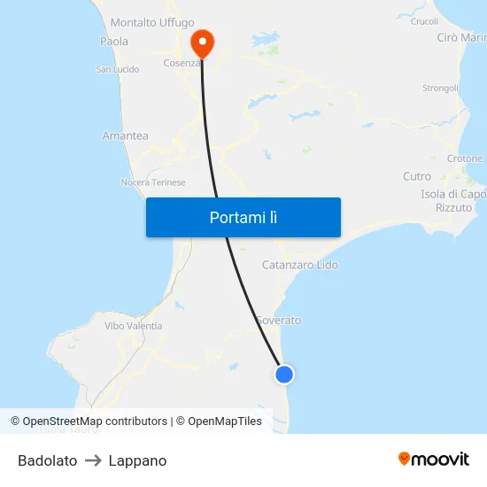 Badolato to Lappano map