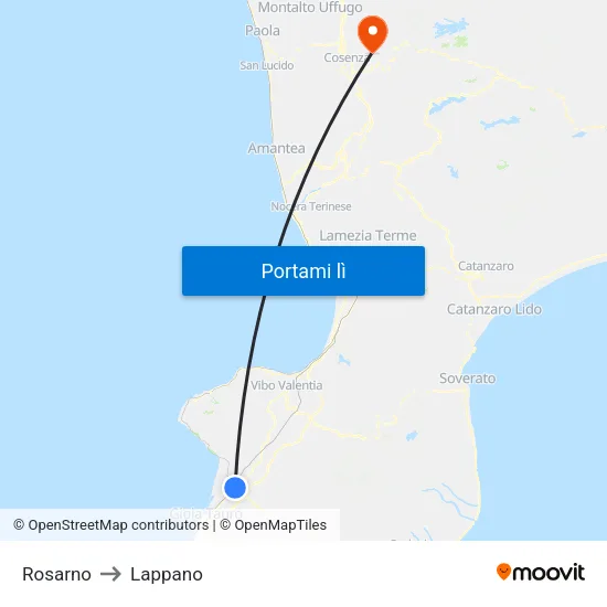 Rosarno to Lappano map