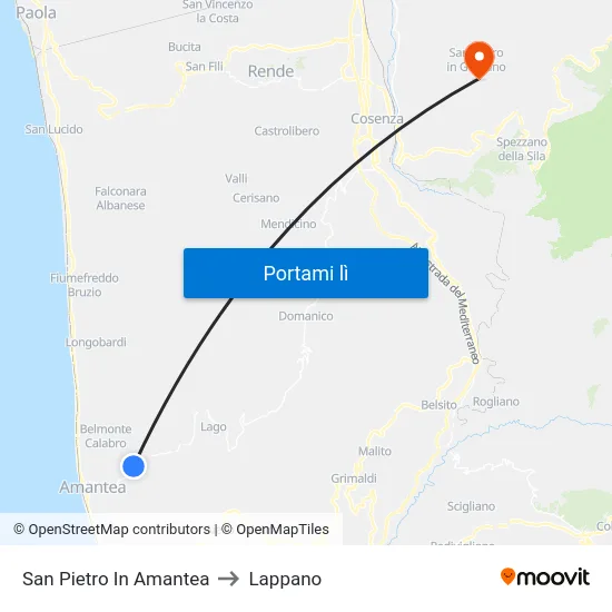San Pietro In Amantea to Lappano map