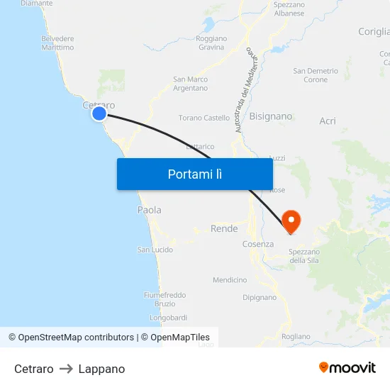 Cetraro to Lappano map