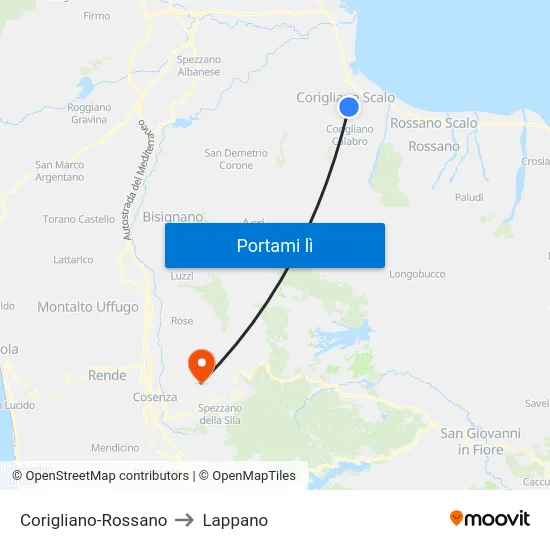 Corigliano-Rossano to Lappano map