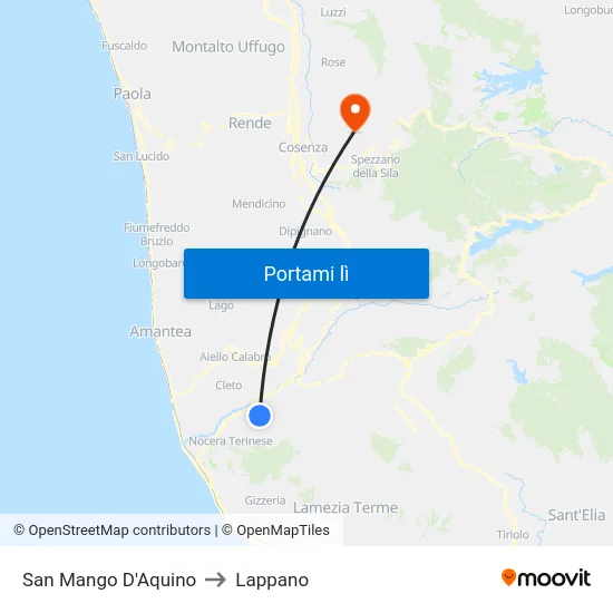 San Mango D'Aquino to Lappano map