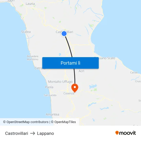Castrovillari to Lappano map