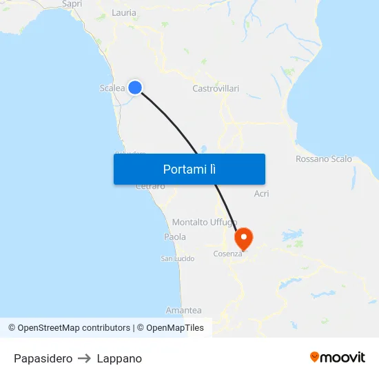 Papasidero to Lappano map