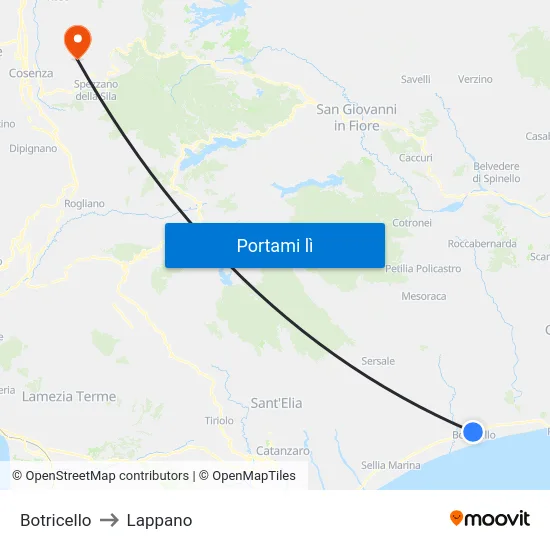 Botricello to Lappano map
