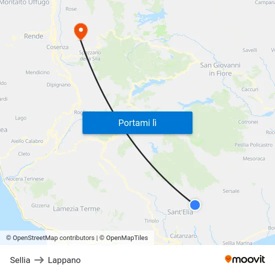 Sellia to Lappano map