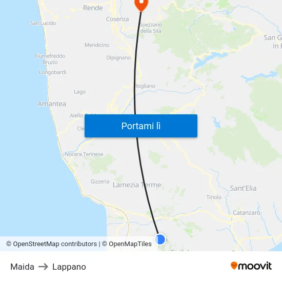 Maida to Lappano map