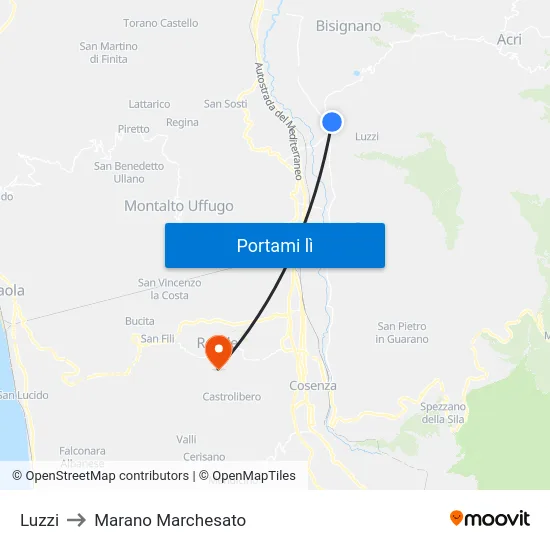 Luzzi to Marano Marchesato map