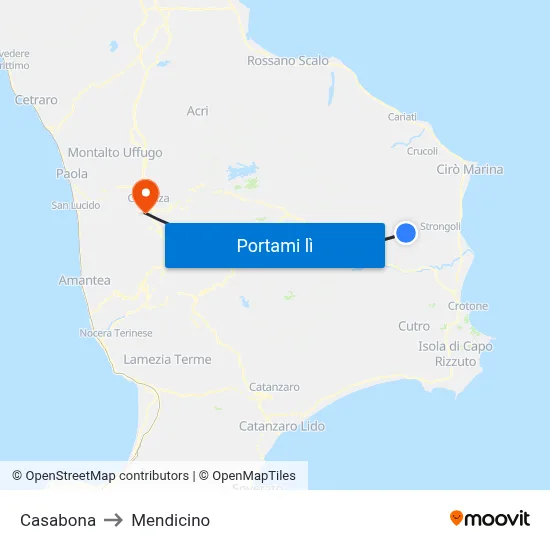 Casabona to Mendicino map