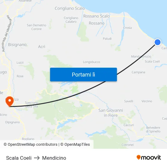Scala Coeli to Mendicino map