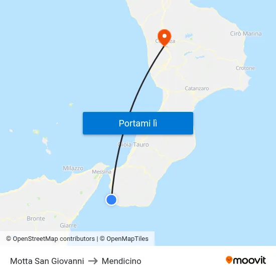 Motta San Giovanni to Mendicino map