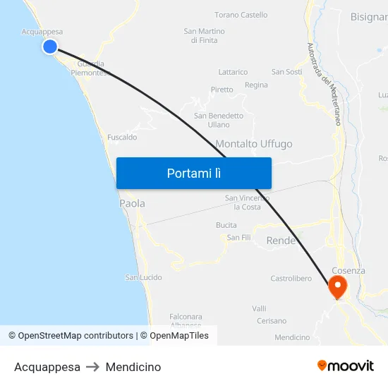 Acquappesa to Mendicino map