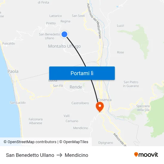 San Benedetto Ullano to Mendicino map
