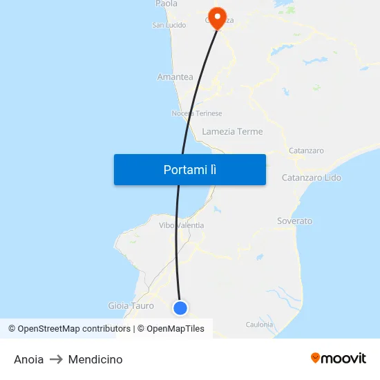 Anoia to Mendicino map