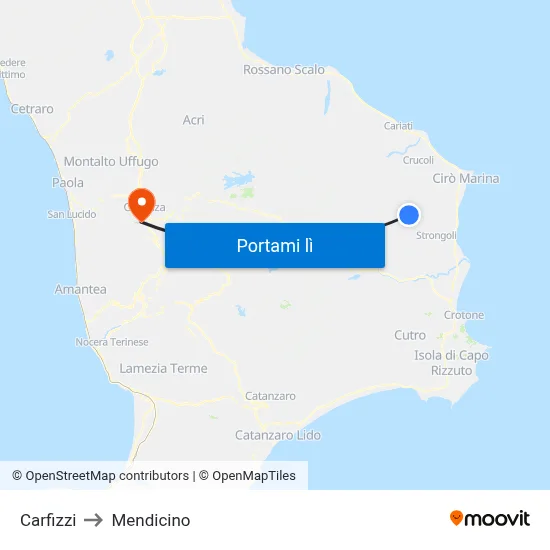 Carfizzi to Mendicino map