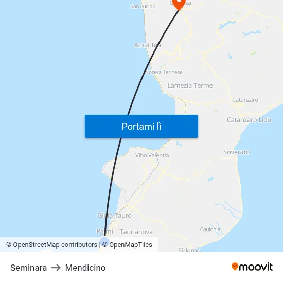 Seminara to Mendicino map