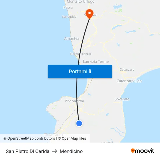 San Pietro Di Caridà to Mendicino map
