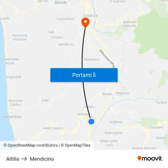 Altilia to Mendicino map