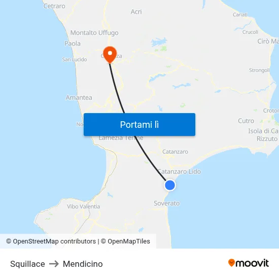 Squillace to Mendicino map