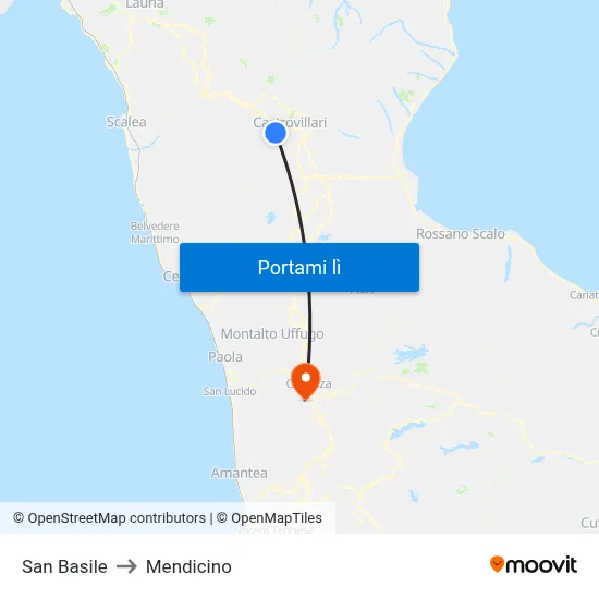 San Basile to Mendicino map