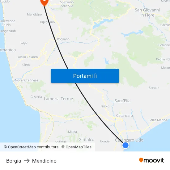 Borgia to Mendicino map