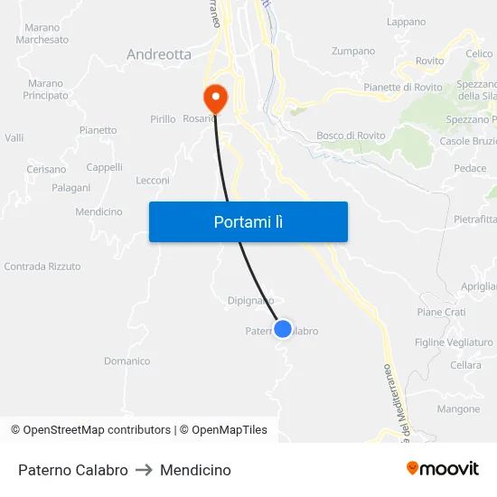 Paterno Calabro to Mendicino map