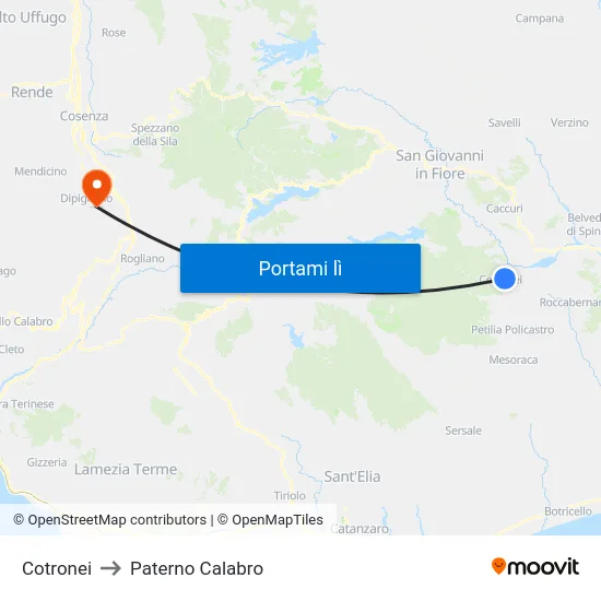 Cotronei to Paterno Calabro map