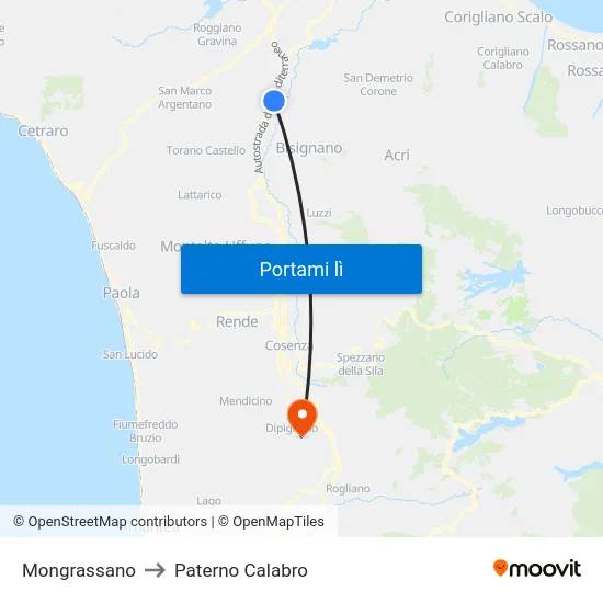 Mongrassano to Paterno Calabro map