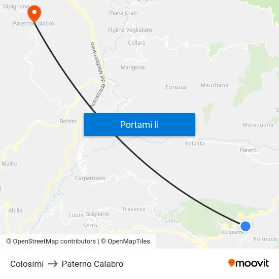 Colosimi to Paterno Calabro map