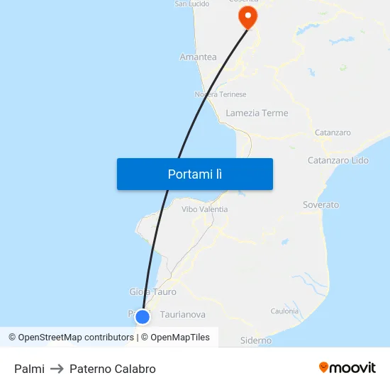 Palmi to Paterno Calabro map