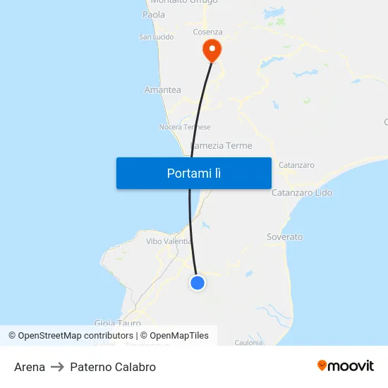 Arena to Paterno Calabro map