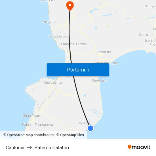 Caulonia to Paterno Calabro map