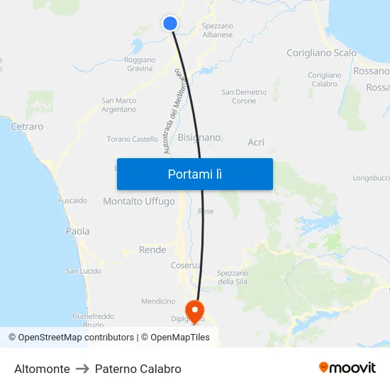 Altomonte to Paterno Calabro map