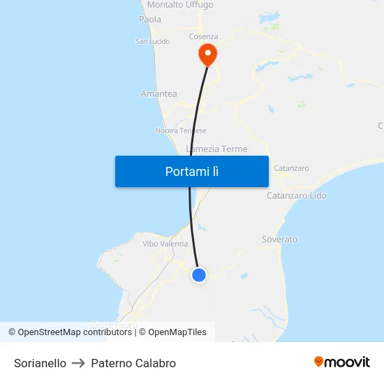 Sorianello to Paterno Calabro map