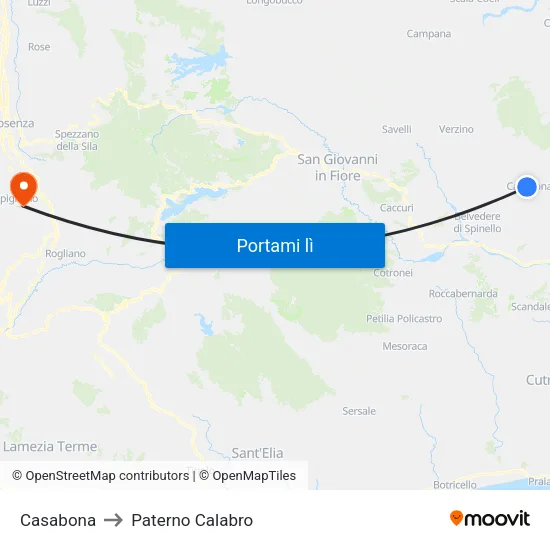 Casabona to Paterno Calabro map