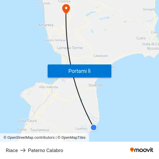 Riace to Paterno Calabro map