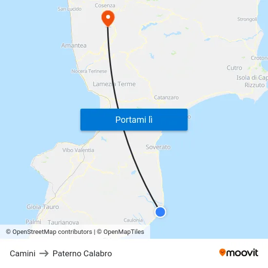 Camini to Paterno Calabro map
