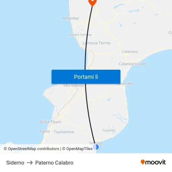 Siderno to Paterno Calabro map