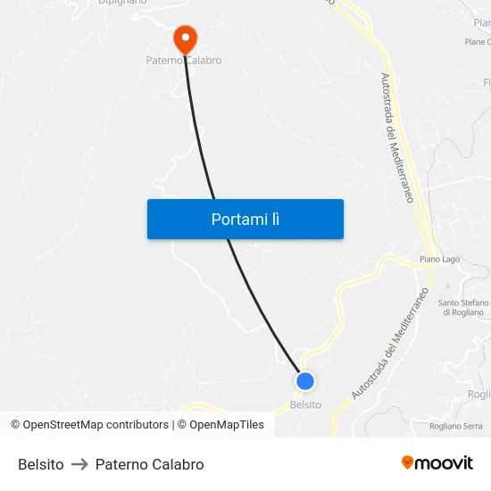 Belsito to Paterno Calabro map