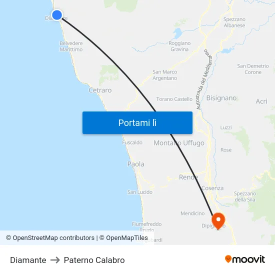 Diamante to Paterno Calabro map