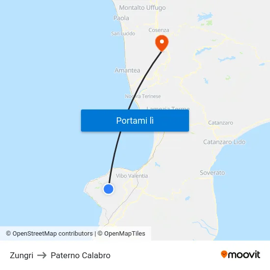 Zungri to Paterno Calabro map