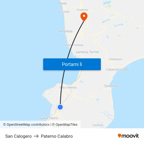 San Calogero to Paterno Calabro map