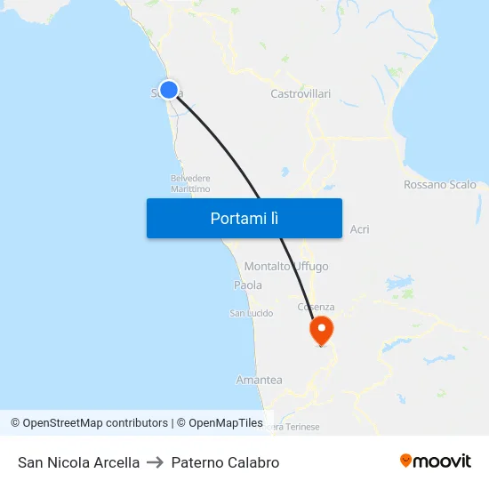San Nicola Arcella to Paterno Calabro map